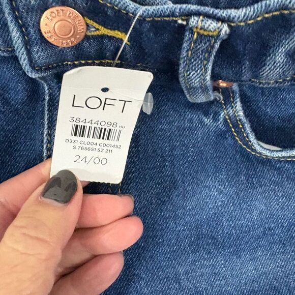 NWT LOFT Dark Blue Jean Shorts with Frayed Hem - Picture 3 of 6